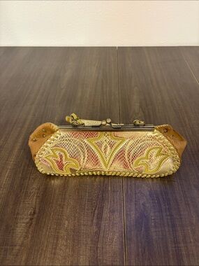 Handcrafted Tan and Gold Embossed Leather Women’s Clutch